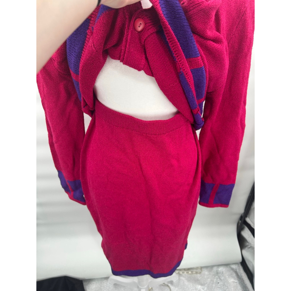 VTG Adrianna Papell Wool Blend Cardigan Skirt Set Vintage Size 12 Geometric 80s - Picture 7 of 7